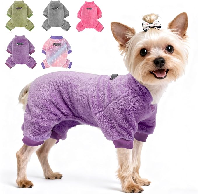 PAWCHIE Dog Fuzzy Velvet Pajamas,Dog Sweater Winter Cloth for Small Dogs Cat,Boy Girl,Pet Jumpsuit, Doggy Apparel for Teacup Yorkie Chihuahua,Purple,SM