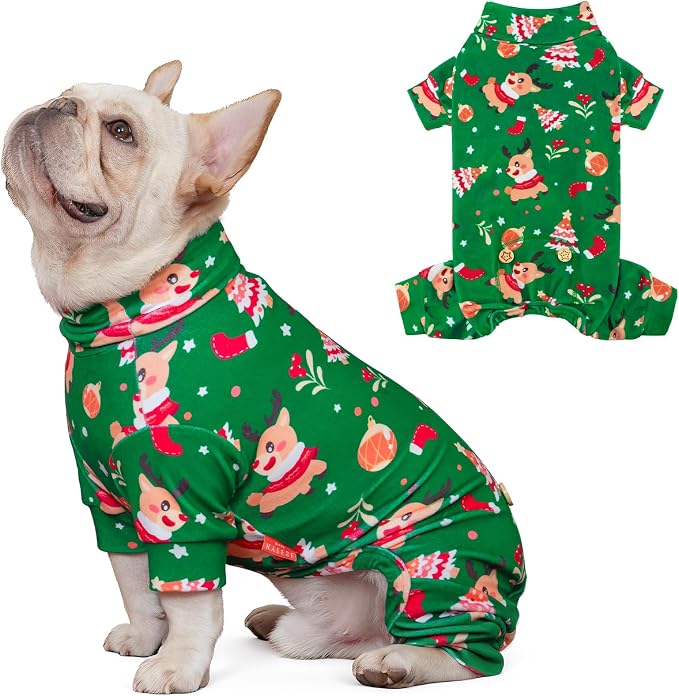 KYEESE Dog Christmas Pajamas, Turtleneck Dog Pajamas for Small Dogs, Soft Velvet Holiday Pet Onesie with 4 Legs, Lightweight Onesie Cozy Warm Pet Sleepwear, Cute Festive Doggie Outfit, Medium