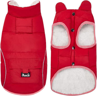 SlowTon Dog Coat - Warm Dog Winter Coat Waterproof, Reflective Winter Jacket with Pocket, Puppy Fleece Vest Pet Apparel Cold Weather Clothes for Small Medium Large Dogs Boy Girl (Red, XS)