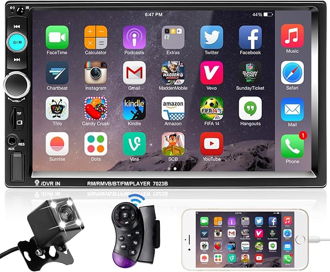 Podofo Double Din Car Stereo Radio 7 Inch Touch Screen Bluetooth Handsfree Mirror Link USB SD FM Audio Receiver with Backup Camera Wireless Steering Wheel Control