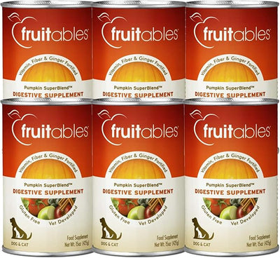 Fruitables Pumpkin Digestive Supplement - Made with Pumpkin for Dogs - Healthy Fiber Supplement for Pet Nutrition - 15 Ounces (6 Pack)
