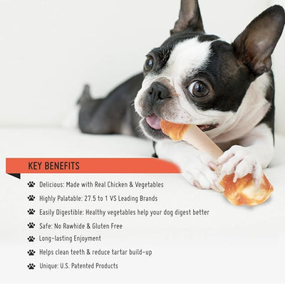 LuvChew Premium Dog Bones, Rawhide-Free, Made with Real Chicken and Wholesome Vegetables, Made with Limited Ingredients (Large 2pcs/Pack)