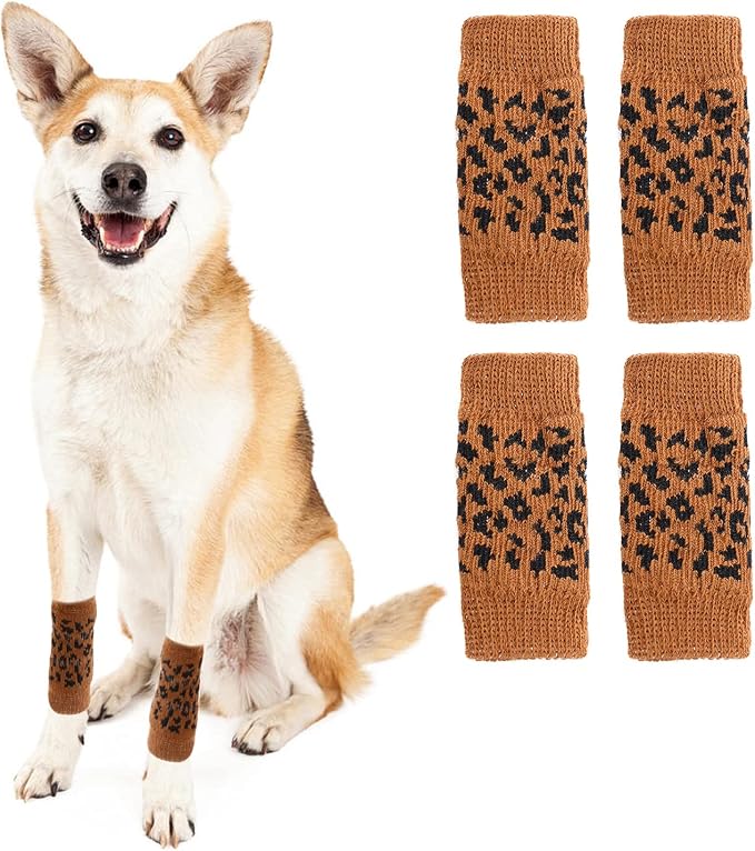 ROZKITCH Dog Leg Wound Cover, 2PCS Front Leg and 2PCS Back Leg Knee, Dog Elbow Wrap, Dog Leg Warmer Wrap Protector, Pet Elastic Knitted Breathable Protective Socks Khaki XL