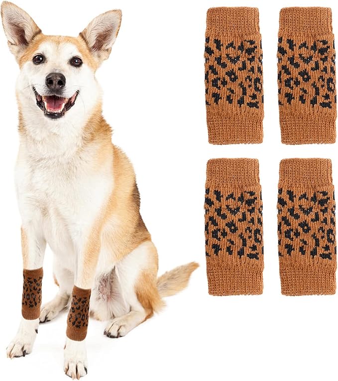 ROZKITCH Dog Compression Sleeve, 2PCS Front Leg and 2PCS Back Leg Knee, Dog Elbow Wrap, Dog Leg Warmer Wrap Protector, Pet Elastic Knitted Breathable Protective Socks Khaki M