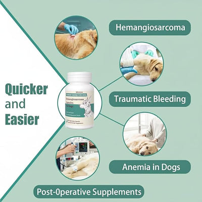 Yunan Sanqi Hemostatic Capsules for Dogs, for Hemangiosarcoma, Hemoabdomen, Pericardial Effusion, Cancer Bleeding, Severe Bruising, Ulcer-Related Bleeding