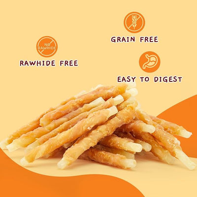 Jungle Calling 1.32 lb 35-Count Rawhide Free Dog Treats, 4.5-Inch Chicken Wrapped Cod Sticks for Dogs, Easily Digestible Long Lasting Dog Chews, Soft & Chewy Training Treats for Small Medium Dogs