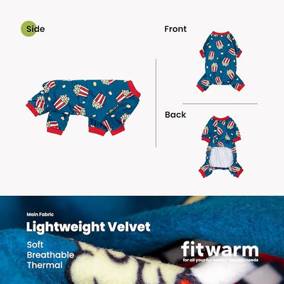 Fitwarm Popcorn Dog Pajamas, Funny Dog Clothes for Small Dogs Boy Girl, Fleece Pet Onesie with Feet, Blue, Red, White, Yellow, XL