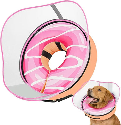 Supet Raised Inflatable Dog Cone After Surgery - Adjustable Recovery Donut Collar with Removable Shield to Stop Licking Wounds & Protect Stitches - Soft Dog Cone Alternative for Large Dogs (Pink,L)