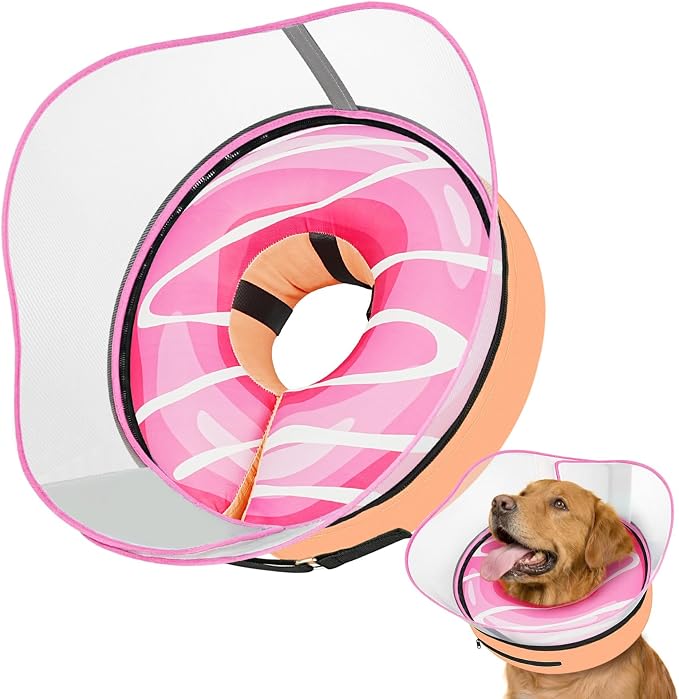 Supet Raised Inflatable Dog Cone After Surgery - Adjustable Recovery Donut Collar with Removable Shield to Stop Licking Wounds & Protect Stitches - Soft Dog Cone Alternative for Large Dogs (Pink,XL)