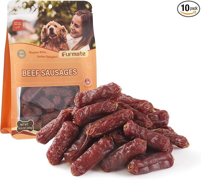 Soft Beef Sausage Dog Treats, Slow Roasted Beef Jerky for Dogs High Protein Low Fat, Grain-Free Gluten-Free Training Rewards Treats for Small Medium Large Dogs,10.58 oz