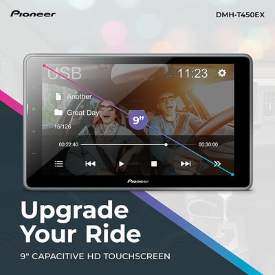 Pioneer DMH-T450EX 9" Capacitive Touchscreen, Floating Display – Alexa, Bluetooth, Backup Camera, FLAC, Short Chassis, USB, AM/FM Radio, 13-Band EQ, RCA Preouts