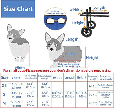 Adjustable Small Dog Wheelchair for Back Legs, Upgraded 5.5in Textured Wheel, Disabled Pets, Leg Brace, Mobility Aid, Hind Limb Rehabilitation, Older, Disabled (M (Chest 15.7-22.8in))