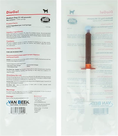 DiaGel for Medium Dogs (31-60 lbs.) - Orally Administered Gel for Occasional Loose Stools and Digestive Upset - Natural Pet Products - Van Beek Natural Science