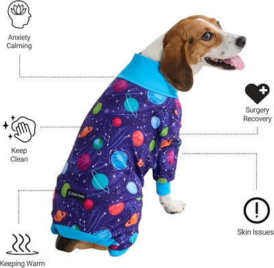 Spark Paws Dog Pajama, Dog Recovery Suit Male, Onesie, Ultra-Soft and 4-Way Stretch, for Small Medium and Large Breeds - Planets - 5XL