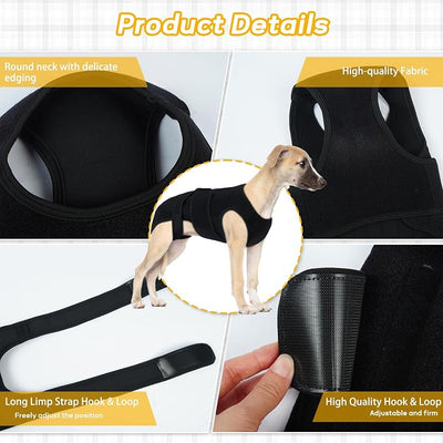 Post-Op Spinal Stability Wrap for Giant Dogs - Extra Long Spinal Stability Brace with 5 Plastic Support Strips, Breathable & Adjustable for Less Mobile Large Breed Dogs, Black 3XL