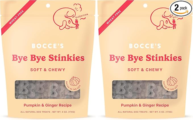 Bocce's Bakery Digestive Support Dog Treats,Wheat-Free Pumpkin Ginger,6 oz Bag,(Pack of 2)