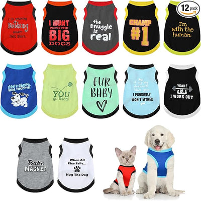 12 Pieces Dog Shirts Pet Printed Clothes with Funny Letters Summer Pet T Shirts Cool Puppy Vest Breathable Dog Outfit Soft Cat Sweatshirt for Chihuahuas Cats Accessories, 12 Styles(Large)