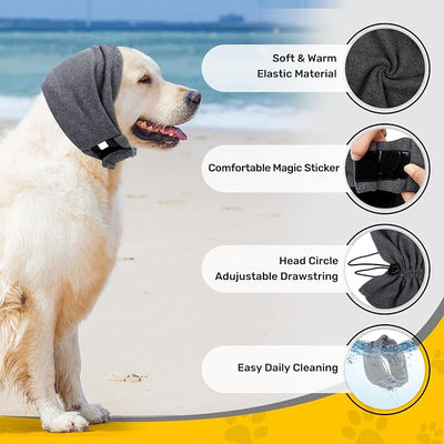 Ear Cover Wraps for Dogs Bath Grooming Drying Swimming, Dog Ear Muffs Noise Protection Winter,Adjustable Dog Calming Hoodie for Hematoma Anxiety Firework Thunder Warm Sleeping Shower Cap (SG)