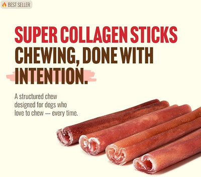 Natural Farm Odor-Free Super Collagen Dog Chews (6-Inch, 15-Pack) The First Ever Real Bull Sticks Alternative: 100% Natural Angus Hide Collagen Treats - More Protein, More Chew Time for All Dogs