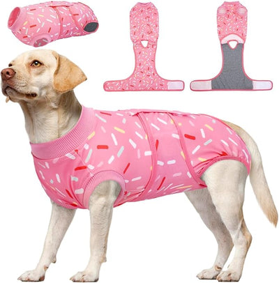 Kuoser Dog Recovery Suit Female, Dog Recovery Suit Female Doggie Onesie for Surgery, Post-Op Onesie for Female & Male Dogs, Soft Protective Wear, PinkRibbon L