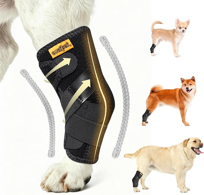 Dog Hock Brace for Small Dogs (5-15 lbs), Adjustable Hind Leg Support Wrap for Chihuahua, Pomeranian, Yorkie, Arthritis, ACL Tears & Lameness Relief - Size S