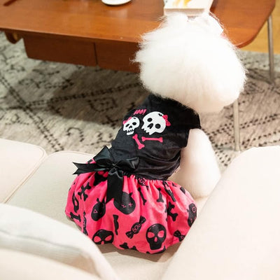 CuteBone Halloween Skulls Dog Dress Velvet for Small Dogs Girl Puppy Dresses Pink Dog Clothes