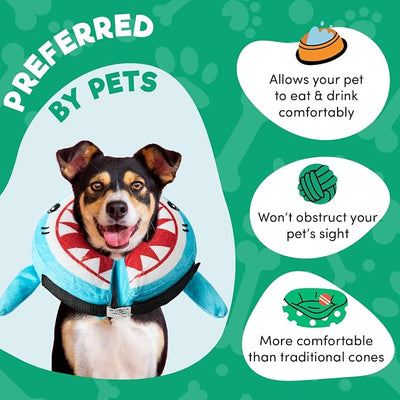 BENCMATE Inflatable Dog Cone Collar Alternative, Soft Dog Cone for Small Medium Large Dogs and Cats, Neck Recovery ECollar Donut Collar After Surgery (Small, Shark)