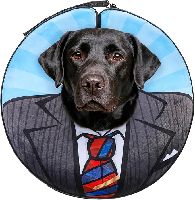 SCENEREAL Dog Cone Alternative After Surgery Pet Recovery Collar for Small Medium Large Dogs Cats, Adjustable Inflatable Donut to Prevent Licking, Black Suit Print E-Collars