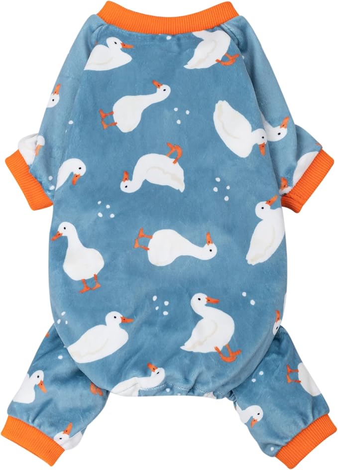 Fitwarm Adorable Duck Dog Pajamas, Warm Winter Dog Clothes for Small Dogs Boy Girl, Cozy Pet Onesie with Feet, Blue, White, Orange, Small