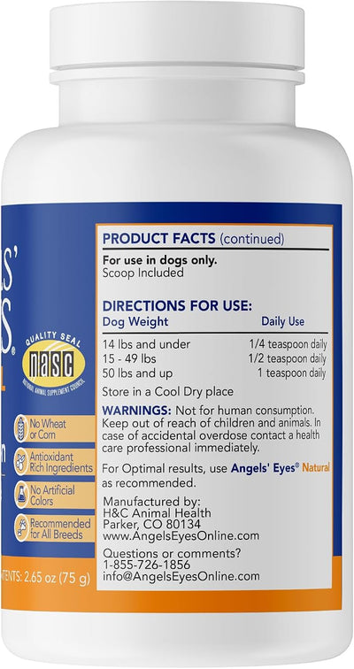 Angels' Eyes Natural Tear Stain Prevention Powder for Dogs & Cats | Chicken Flavor | 75g | Daily Eye Stain Support for All Breeds | No Wheat or Corn | Cranberry & Marshmallow Root