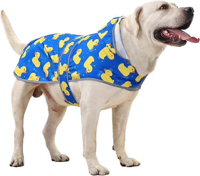 Dog Raincoat for Large Dogs Waterproof Jacket Hooded Rain Coats with Reflective Strips Leash Hole & Poncho Adjustable Fit (ShinyDuck,XL)