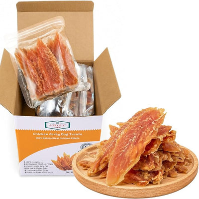 Amzey Chicken Jerky Dog Treats 24 OZ, 4 Resealable Bags, Real Chicken, Grain Free High Protein, Dental Health Support Dog Snacks, for Large & Small Dogs, Canine Chews