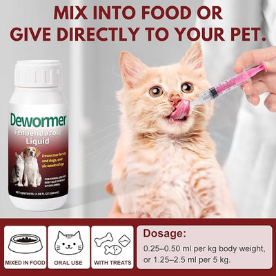 Liquid for Dogs & Cats - Fenbendazole for All Wormers, Tapeworms, Roundworms & Hookworms – Broad Spectrum, Safe for 6 Weeks and Older