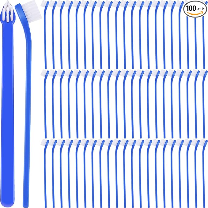 Tioncy 100 Pcs Small Dog Toothbrush Bulk Pack Long Handle Pet Toothbrushes with Soft Bristles, Dental Care Teeth Cleaning Kit for Small Breed Dogs, Cats, and Puppies (Blue)