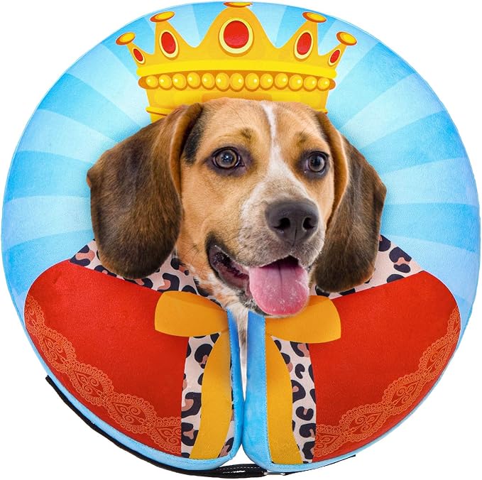 SCENEREAL Dog Cone Alternative After Surgery Donut Collar, Soft Pet Recovery Pillow Collar for Medium Large Dogs, Inflatable Adjustable Neck Collars to Prevent Licking, King Print E-Collars M