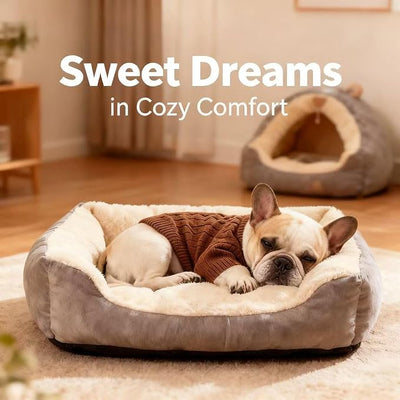 Small/Medium Dog Sweater, Warm Dog Winter Coat w/Sleeves, Comfortable High Neck Premium Dog Clothes for Bulldog-Best for Holidays, Daily Walks L Brown