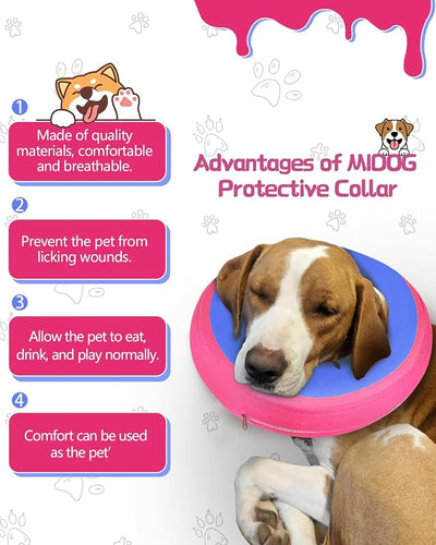MIDOG Soft Inflatable Dog Cone, Donut E-Collar Alternative for After Surgery, Prevents Licking, Allowing Normal Eating & Vision,Comfortable Recovery Collar for Small Medium Large Dogs&Cats,PinkBlue-XS