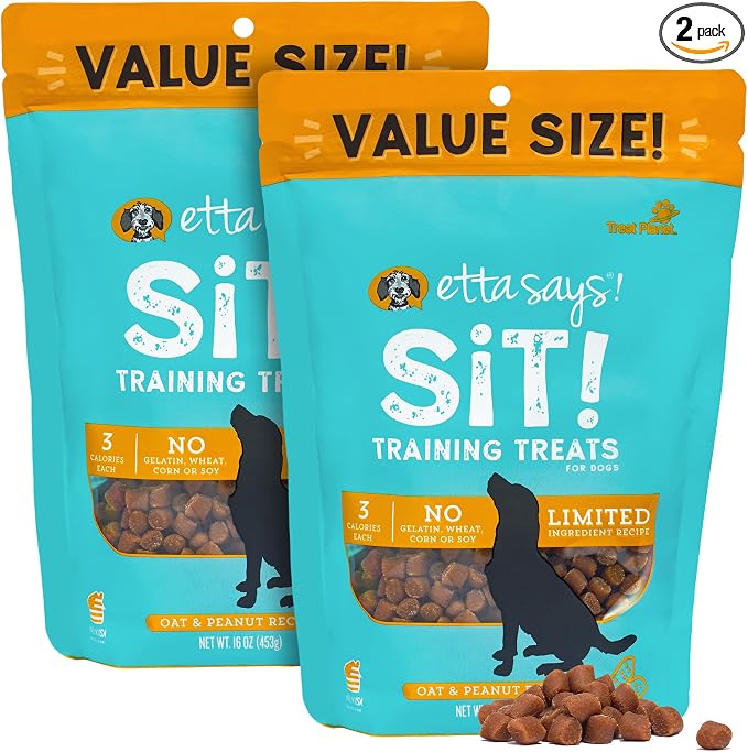 etta says! Sit Training Treats - All Natural Peanut Butter Soft Treats for Dogs - Made in The USA - 2 Pack