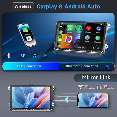 8 Core 6G 128G Android Car Stereo for VW Passat Jetta Tiguan Golf MK5 MK6 T5 EOS Polo with Wireless Carplay Android Auto, Rimoody 9'' Touchscreen GPS Bluetooth 5G-WiFi FM/RDS DSP Backup Camera SWC
