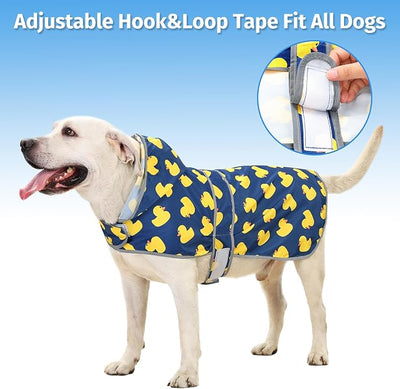 Dog Raincoat for Large Dogs Waterproof Jacket Hooded Rain Coats with Reflective Strips Leash Hole & Poncho Adjustable Fit (Duck,XXL)
