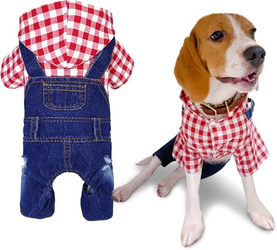 SILD Pet Denim Jumpsuit Dog Jeans Hoodies Cool Blue Coat Medium Small Dogs Classic Jacket Puppy Blue Vintage Washed Vests