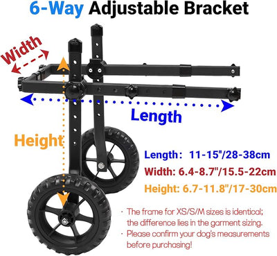 Adjustable Small Dog Wheelchair for Back Legs, Upgraded 5.5in Textured Wheel, Disabled Pets, Leg Brace, Mobility Aid for Small Pets, Hind Limb Rehabilitation, Older, Disabled (S（Chest 13.4-17.7in）)