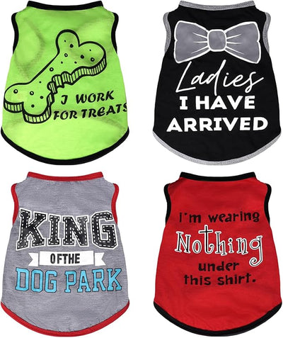hoyuwak 4 Pieces Pet Shirts Funny Dog Printed Clothes Cool Breathable Puppy Sleeveless Vests Dog Outfit for Summer