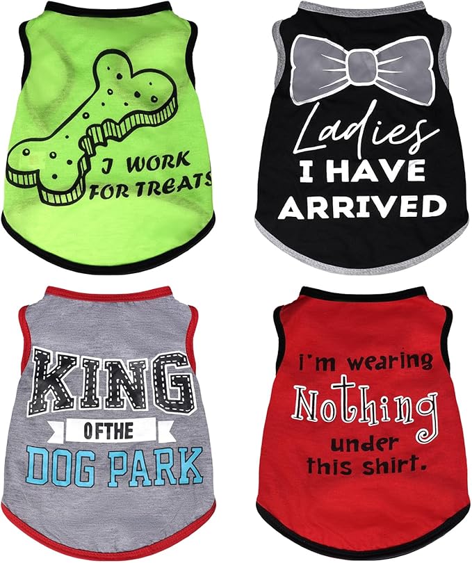 hoyuwak 4 Pieces Pet Shirts Funny Dog Printed Clothes Cool Breathable Puppy Sleeveless Vests Dog Outfit for Summer