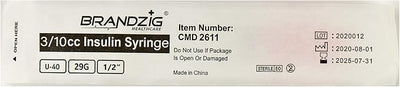 Brandzig U-40 Pet Insulin Syringes 29G 3/10cc, 1/2" 100-Pack