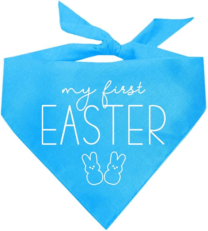 My First Easter Dog Bandana | 100% Cotton Adjustable Triangle | Made in USA | Easter Bunny | Egg Hunt| Funny Outfit Prop Photoshoot |Turquoise, X-Small (392)