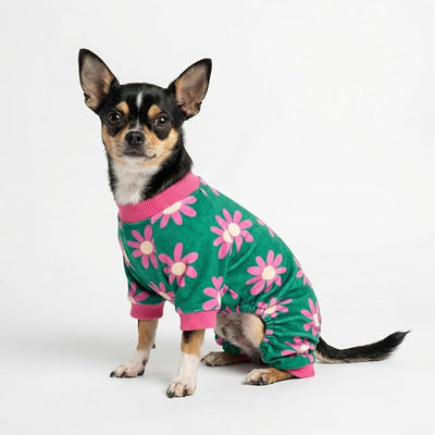 Fitwarm Flower Fleece Dog Pajamas, Warm Winter Dog Clothes for Small Dogs Girl, Cozy Pet Onesie with Feet, Dark Green, Small