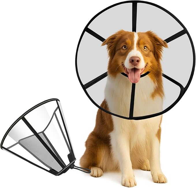 Adjustable Soft Dog Cone Collar for After Surgery Recovery, Comfortable Pet Recovery Protective Collar for Medium Large Dogs, Elizabethan Dog Neck Collar (M, Black)