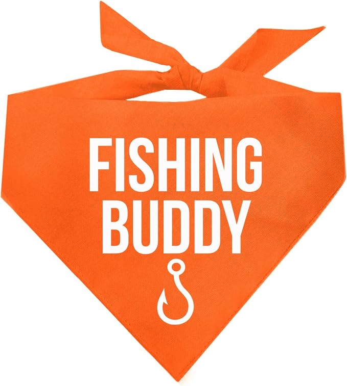 Fishing Buddy Dog Bandana | 100% Cotton Adjustable Triangle | Made in USA | Boat & Fishing | Captain | Beach & Lake | Summer | Outdoors |Father's Day | Orange, One Size (99)