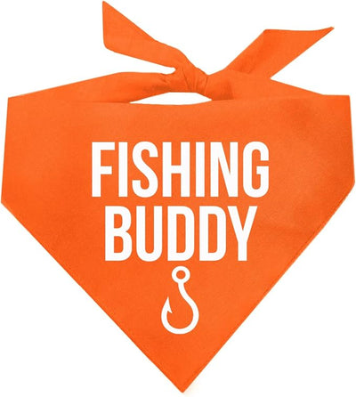 Fishing Buddy Dog Bandana | 100% Cotton Adjustable Triangle | Made in USA | Boat & Fishing | Captain | Beach & Lake | Summer | Outdoors |Father's Day | Orange, One Size (99)